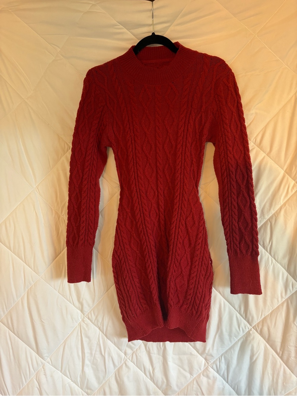 Red Cable Knit Sweater Dress